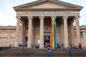 Sheila Hicks, 'The Embassy of Chromatic Delegates', 2015–16. Installation view of the 20th Biennale of Sydney (2016) at the AGNSW. Courtesy the artist; Alison Jacques Gallery, London; and Sikkema Jenkins & Co., New York. Photograph: Leïla Joy